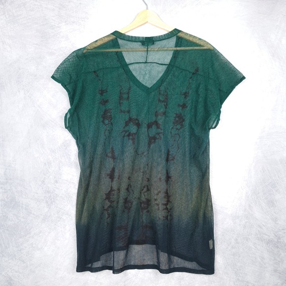 Art of Cloth Top Womens XS Green Black Ombre Mesh Short Sleeve Relaxed Shirt - Picture 13 of 16